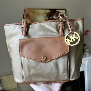 NWT Michael Kors Jet Set Nylon Medium Front Pocket Logo Tote Bag Purse Dusk